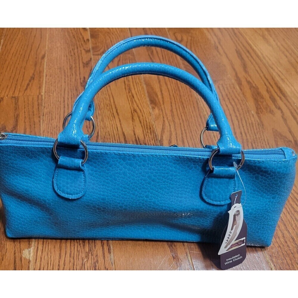 Primeware Clutch Insulated Bottle Wine‎ Tote Lunch Box Purse Blue with Corkscrew